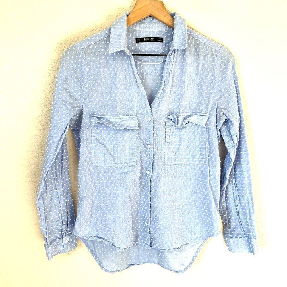 Zara Button-Down Top - Polka Dot, Cotton, Size Small